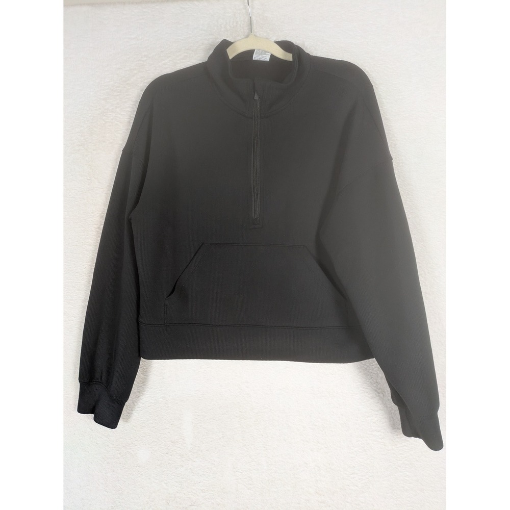 All in Motion Quarter-Zip Sweatshirt Women's Size M Black Ribbed Kangaroo Pocket